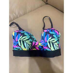 Victorias Secret Pink Tropical Print Push-Up Bra 32D Adjustable Straps & Hook Cl
